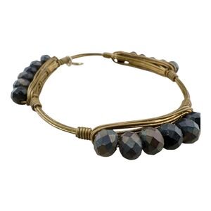 Bourbon and Bowties Gold Tone Wire Wrapped Glass Bead Bangle Bracelet